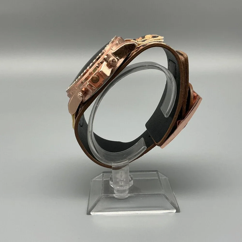 Strada Womens Watch 45mm Rose Gold Tone Cheetah Dial Leopard Strap New Battery
